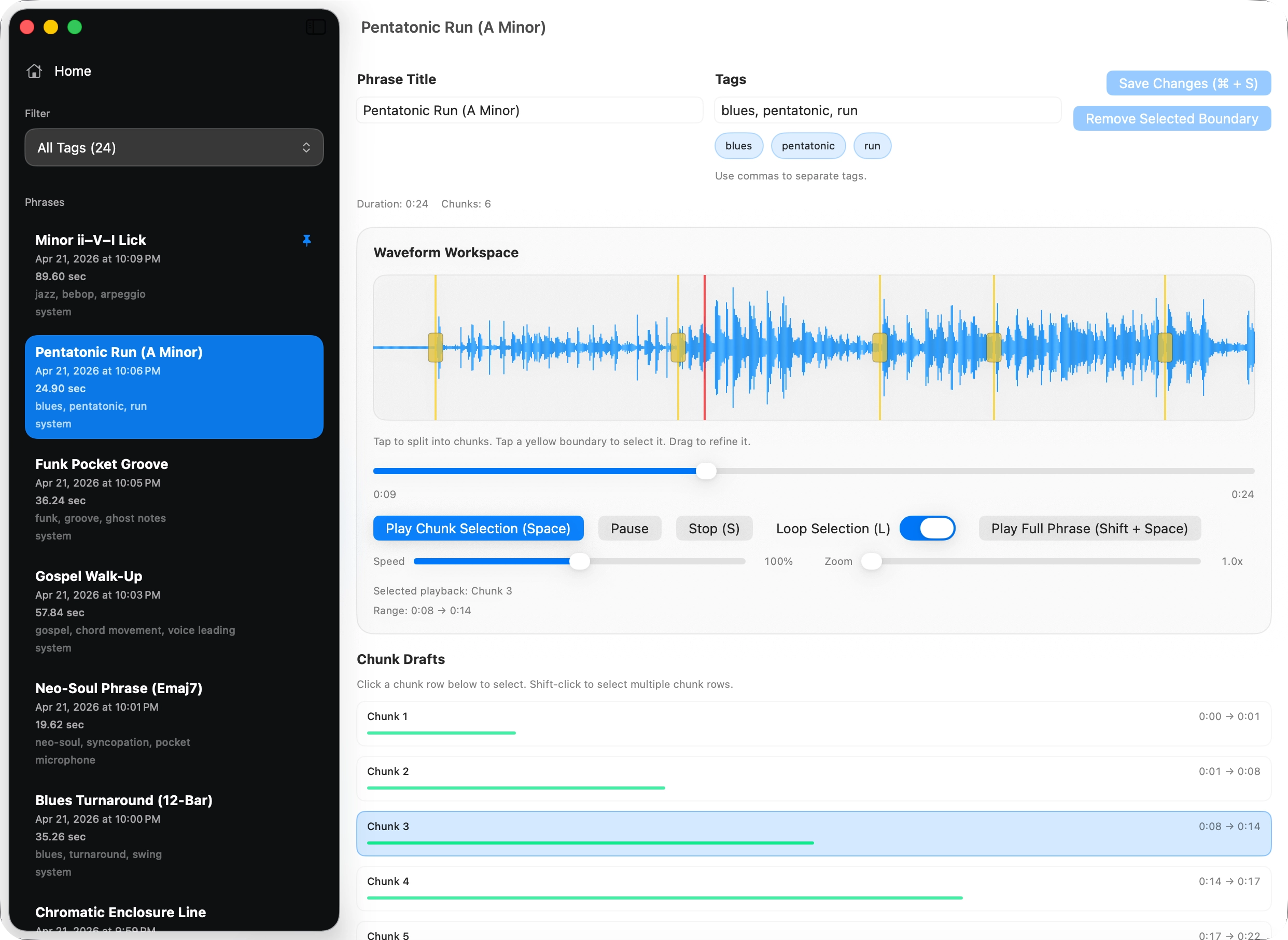 Music Phrase Pyramids - Phrase Editor Screen
